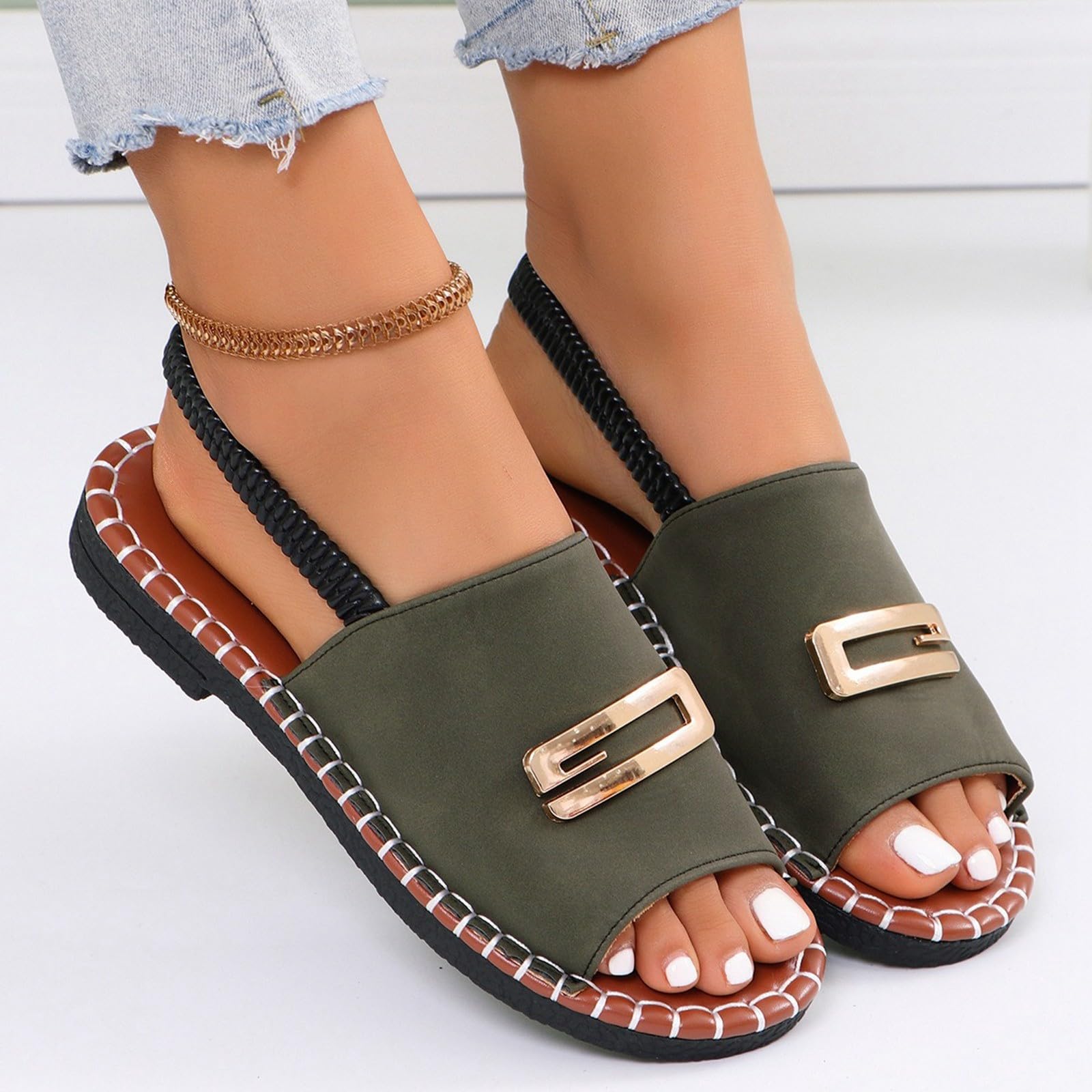 Sliders - Zapatos elásticos de tela para mujer, tallas grandes, Green, 40 EU