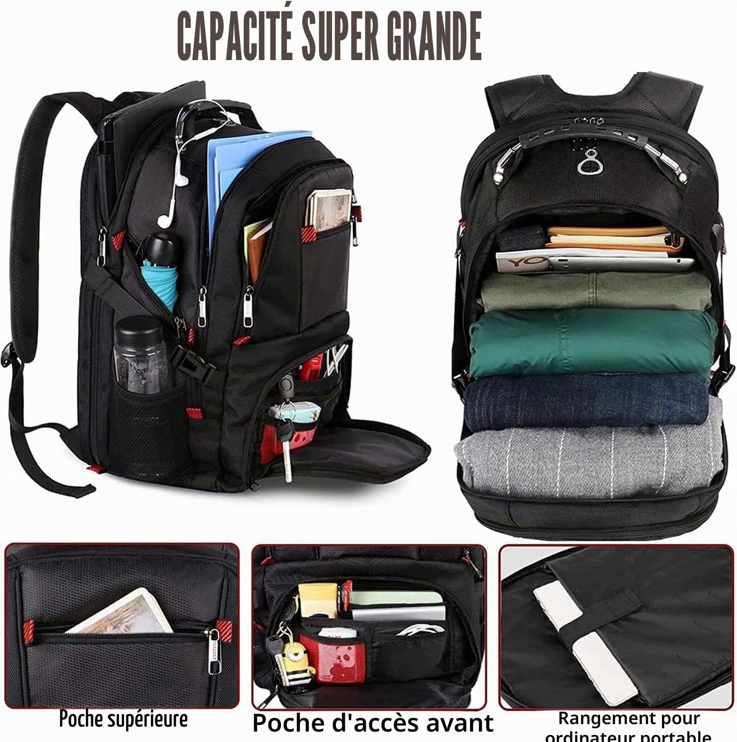 MATEIN Sac a Dos Ordinateur 17 Pouces, Sac a Dos Voyage Grande Capacité | Antivol Imperméable Sac a Dos, Sac à Dos pour Collège Voyage Affaire Scolaire Homme Femme, Rouge
