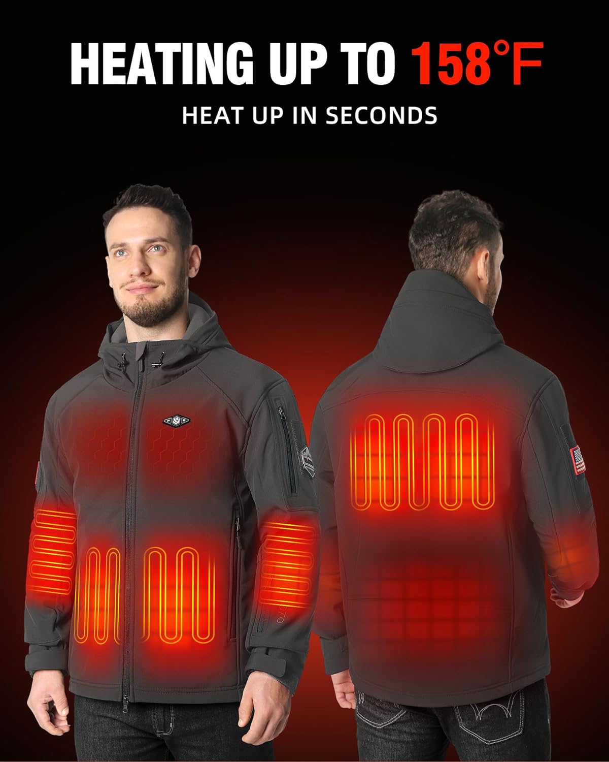 WASOTO Heated Jackets for Men with 9V 18400mAh Battery Pack Included Windproof Waterproof for Snowboarding - Image 2