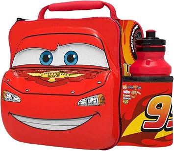 Disney Pixar Cars 3D Thermal Lunch Bag for Kids at School with Sports Bottle - Insulated Snack Bag for Children with Drinks Bottle - Reusable Tote Cooler Lunch Box