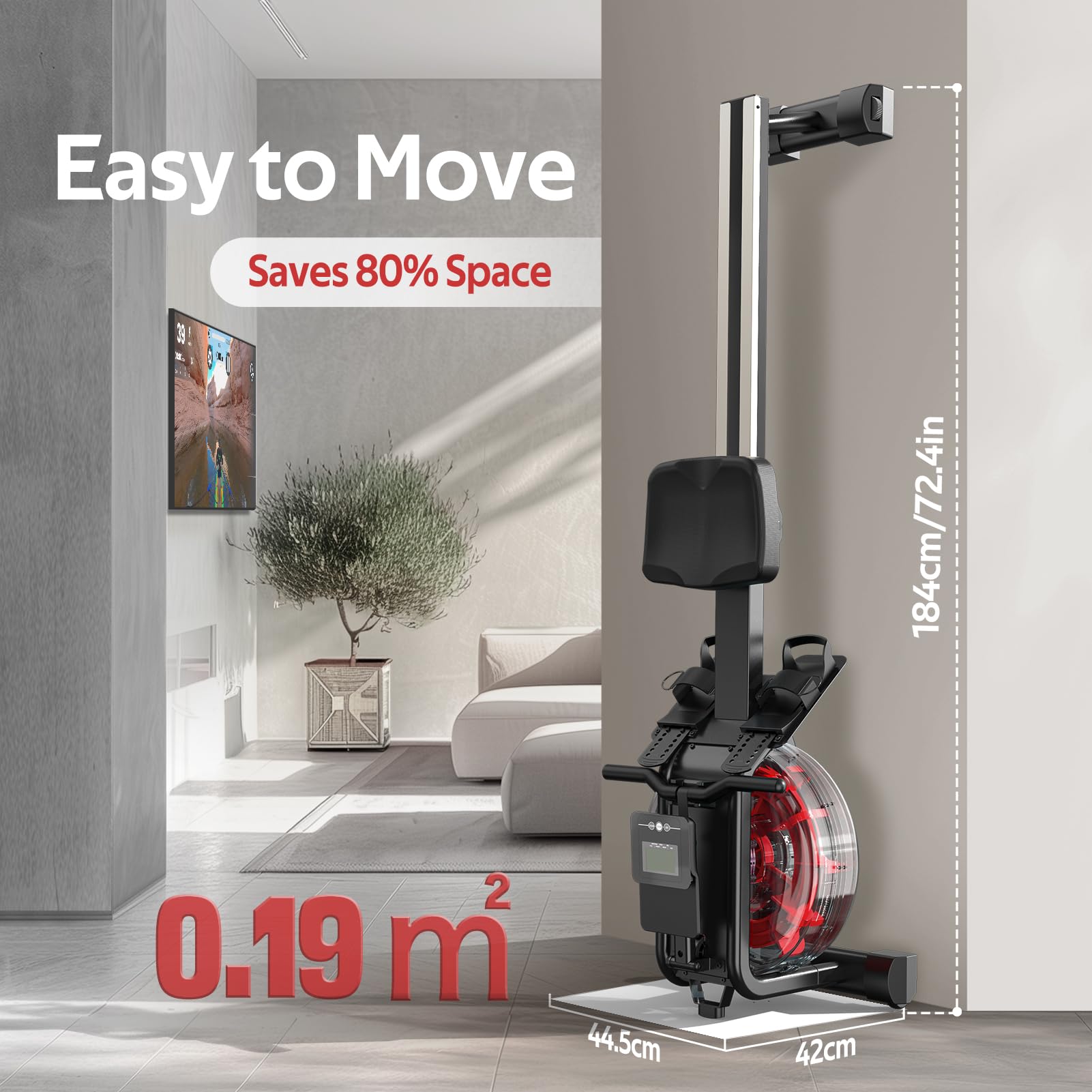 Vogatore Professionale per Casa, Vogatore con Monitor Bluetooth & porta Tablet, Vogatore ad Acqua Compatibile con App Kinomap, Facile da Montare, Altezza massima utente 210 cm