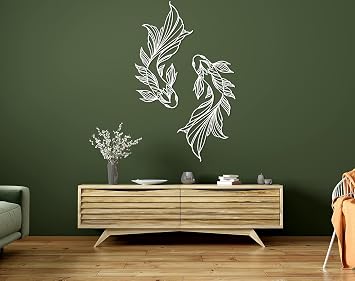 DecoSoul Koi Fish Metal Wall Art, School of Fish Family Interior Wall Decor, Koi Metal Fish Wall Decor, Feng Shui Home Design, Bedroom Decor, Livingroom Decor (Gold-27.55 x 14.9 / 70 x 37.9 cm)