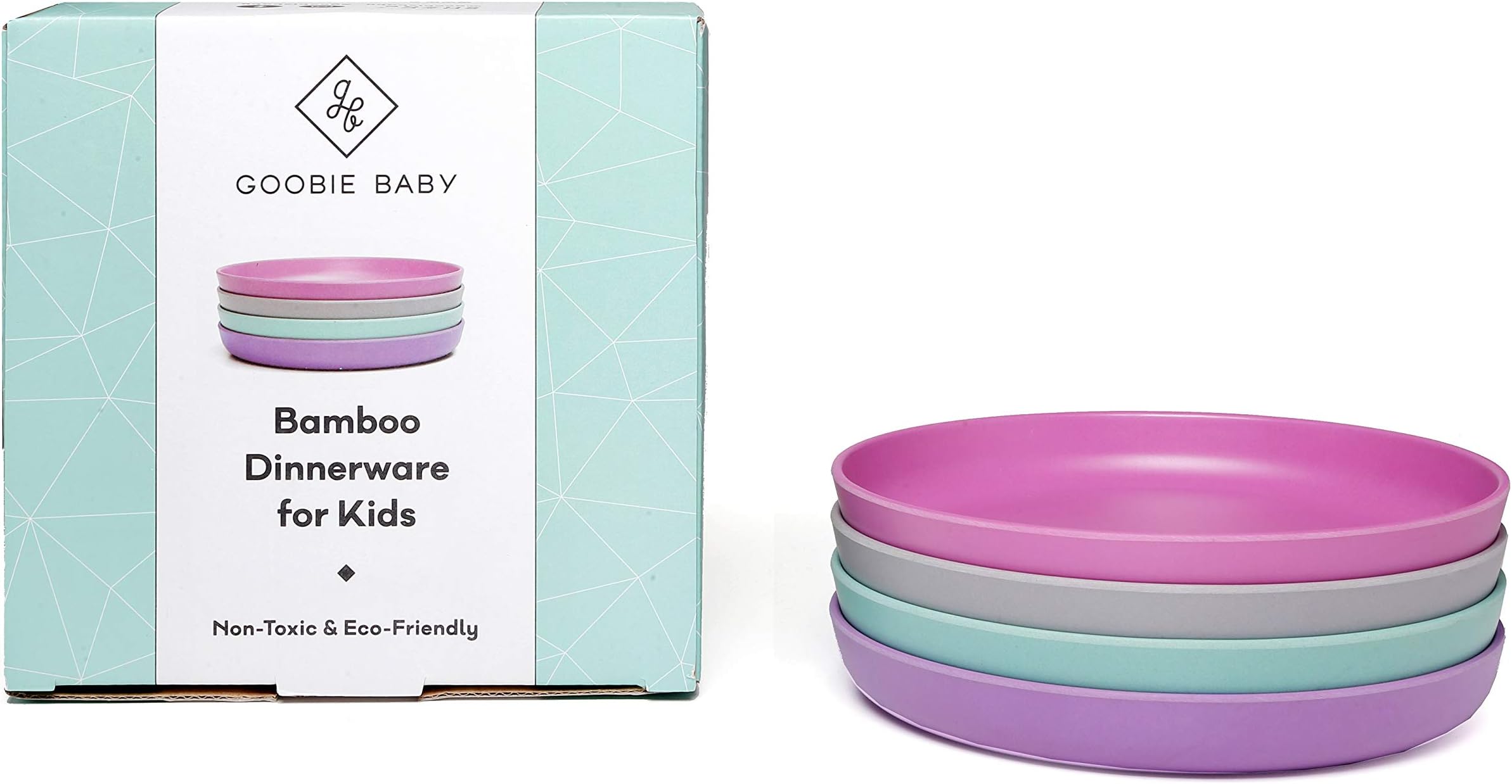 Bamboo Kids Plates, Set of 4 Non Toxic & Eco Friendly Dinnerware :: Breakfast, Lunch, Dinner Plate for Toddlers & Kids :: Great Gift for Baby Shower & Birthday
