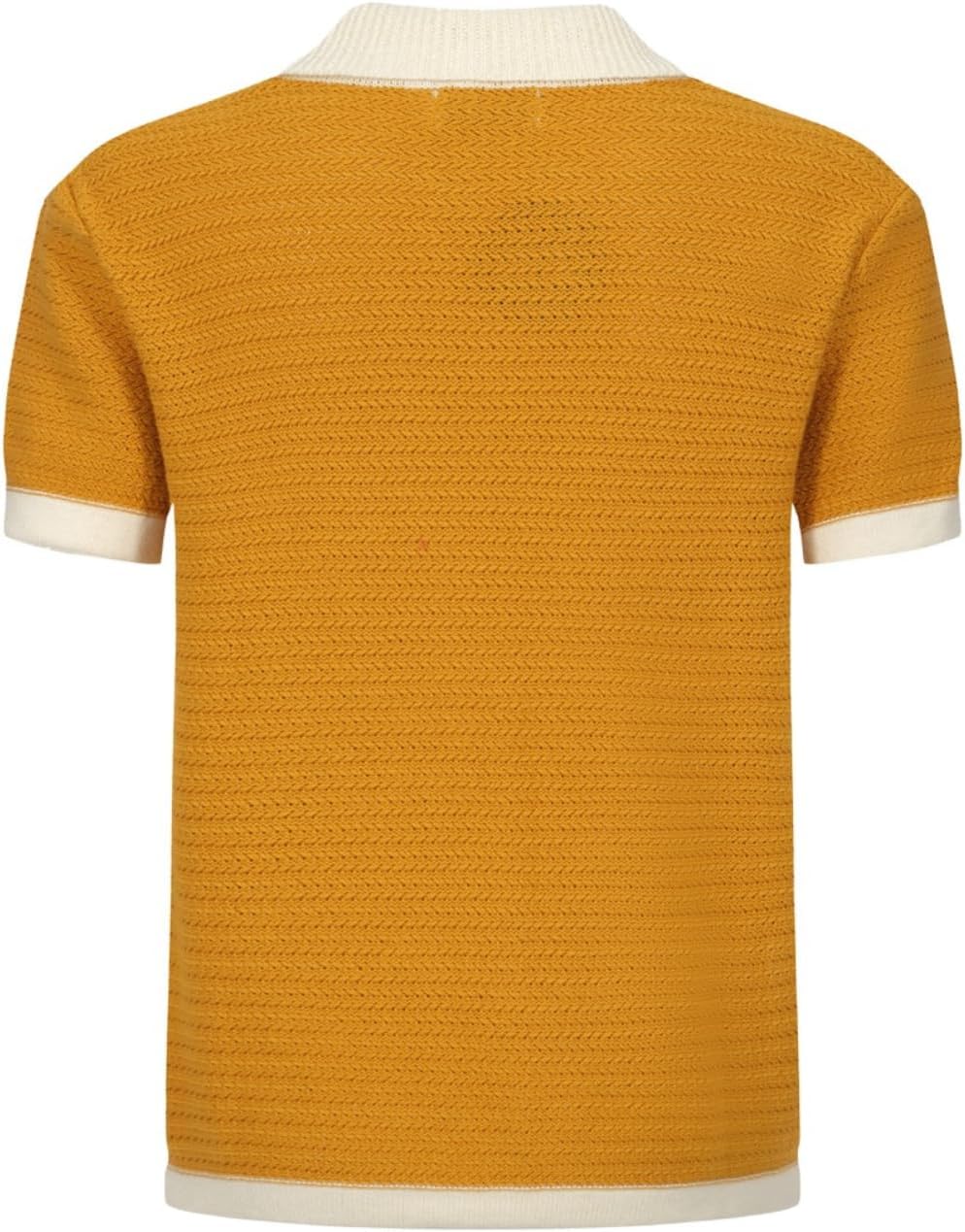 OXKNIT Mens Knit Polo Shirts Vintage Short Sleeve Golf Shirts Textured Retro Poloshirt White V-Neck - Image 2