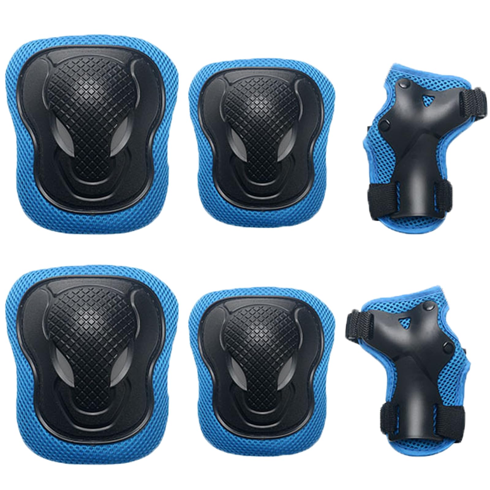 Adjustable Sports Protective Gear Set - 6 PCS Breathable Knee Elbow Guards with Mesh Storage Bag for Skate, Skating, Biking & Outdoor Sports (Blue)