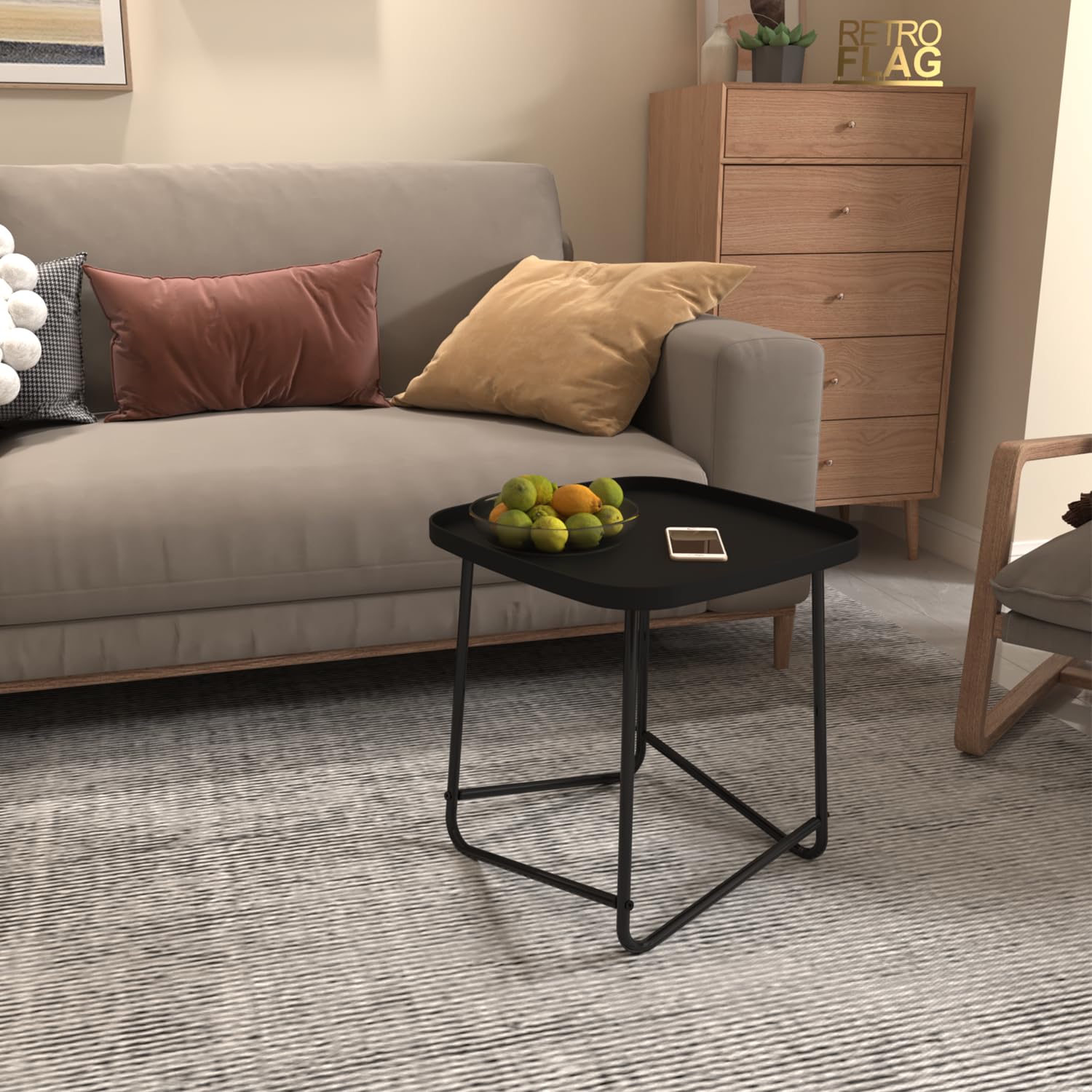 Retroflag Minimalist Metal End table coffee table with Durable Plastic Top - Easy to Assemble and Move - Perfect for Living Room, Bedroom, or Coffee Shop
