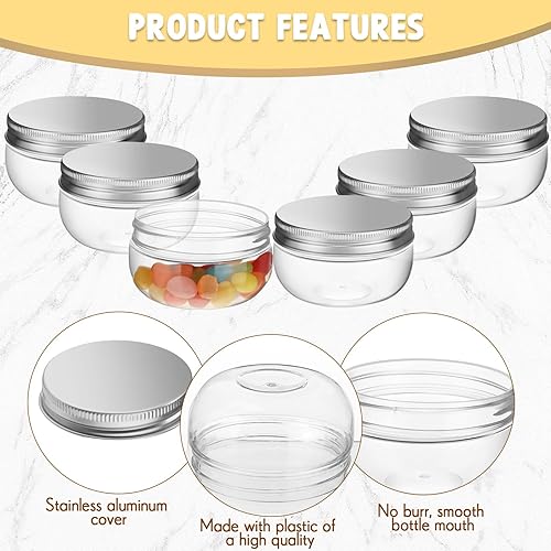 Miniatura 10 de Suclain 50 tarros de plástico de boca ancha de 3 onzas con tapas de aluminio, pequeños tarros transparentes para gelatina, mermeladas, especias,