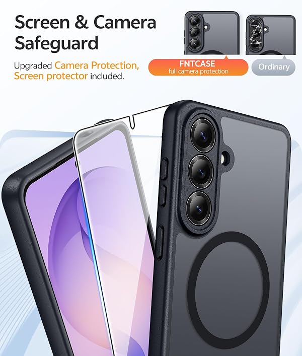 FNTCASE for Samsung Galaxy S26+ Plus Case: [Fit for Magsafe] [Full Camera Protection] Translucent Matte Cases with [Screen Protector] Military Grade Shockproof Protective Phone Cover - Black by FNTCASE - Image 4