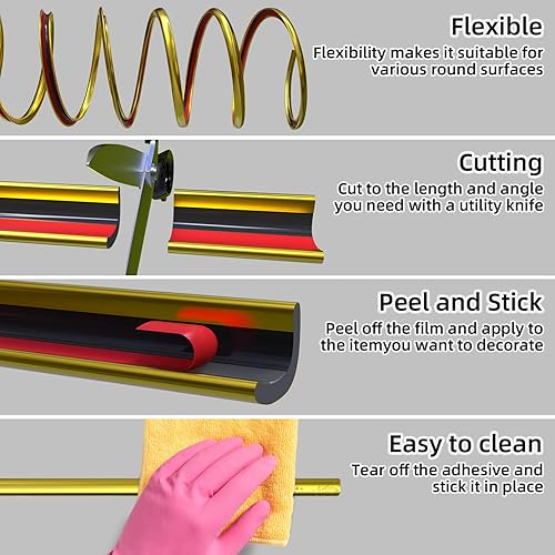 Miniatura 5 de Moldura flexible de 22 pies para despegar y pegar, ajuste de pared autoadhesivo para bordes de azulejos, decoración de muebles y decoración de