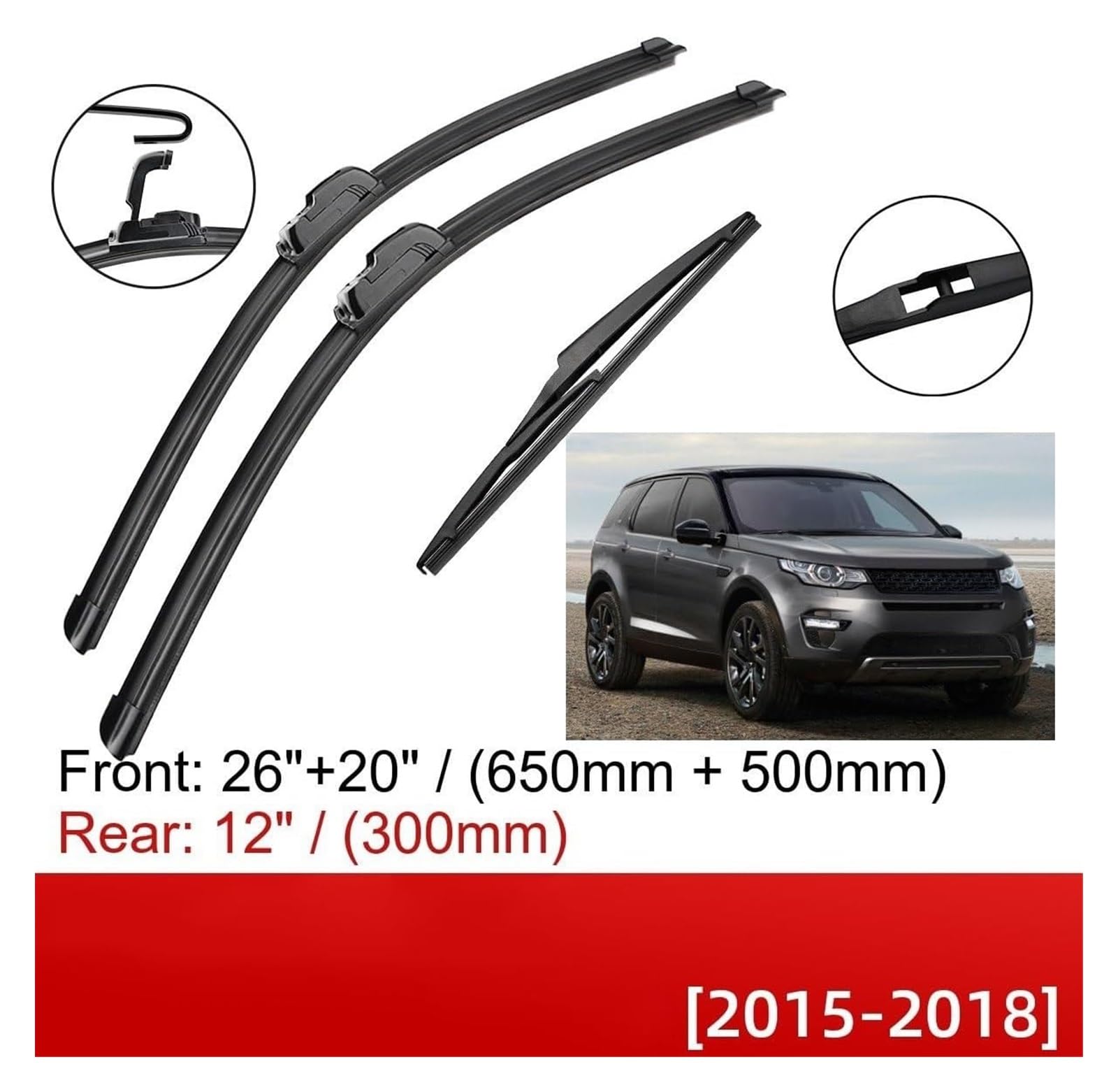 Per L&and R&over Per Discovery Sport 2015 2016 2017 2018 26 "+ 20" + 12 "Anteriore Spazzole Tergicristallo Posteriori Spazzole Spazzole Tergicristallo Auto Parabrezza Tergicristallo