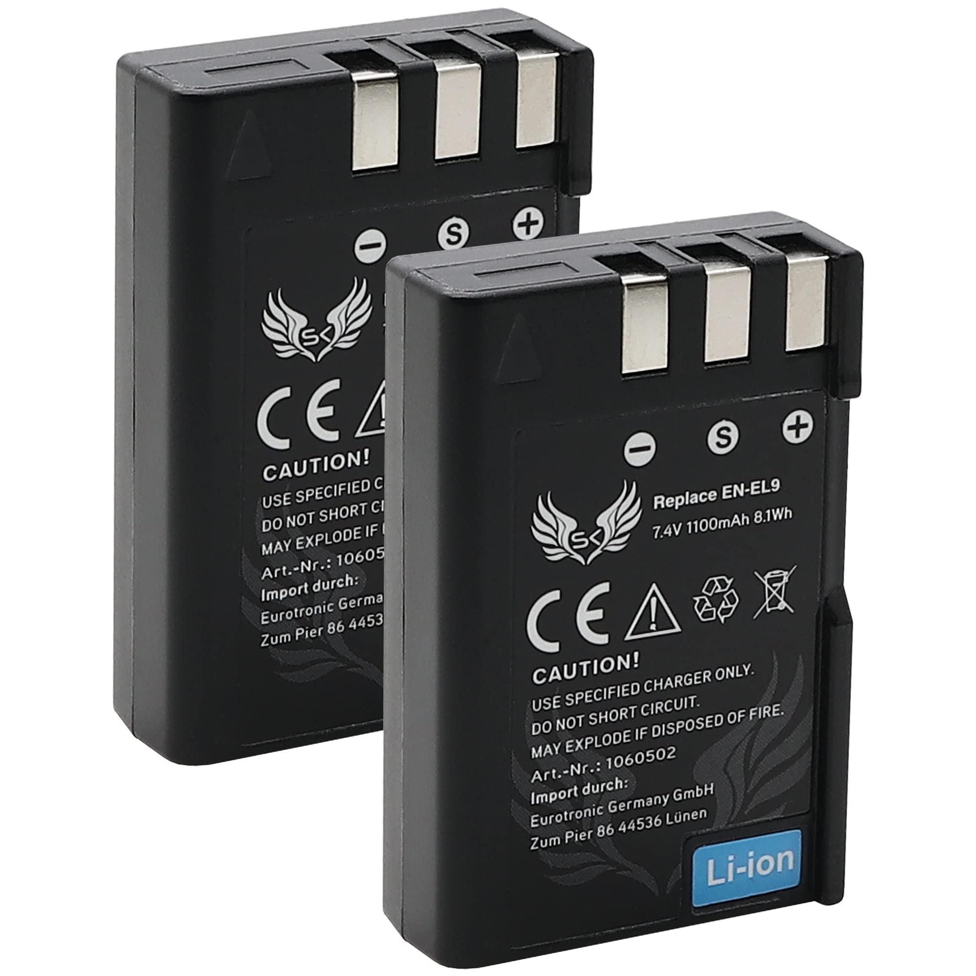 Batería para Nikon EN-EL9 repuesto de 1100 mAh compatible con DSLR D60 D3000 D5000 pack x2 5
