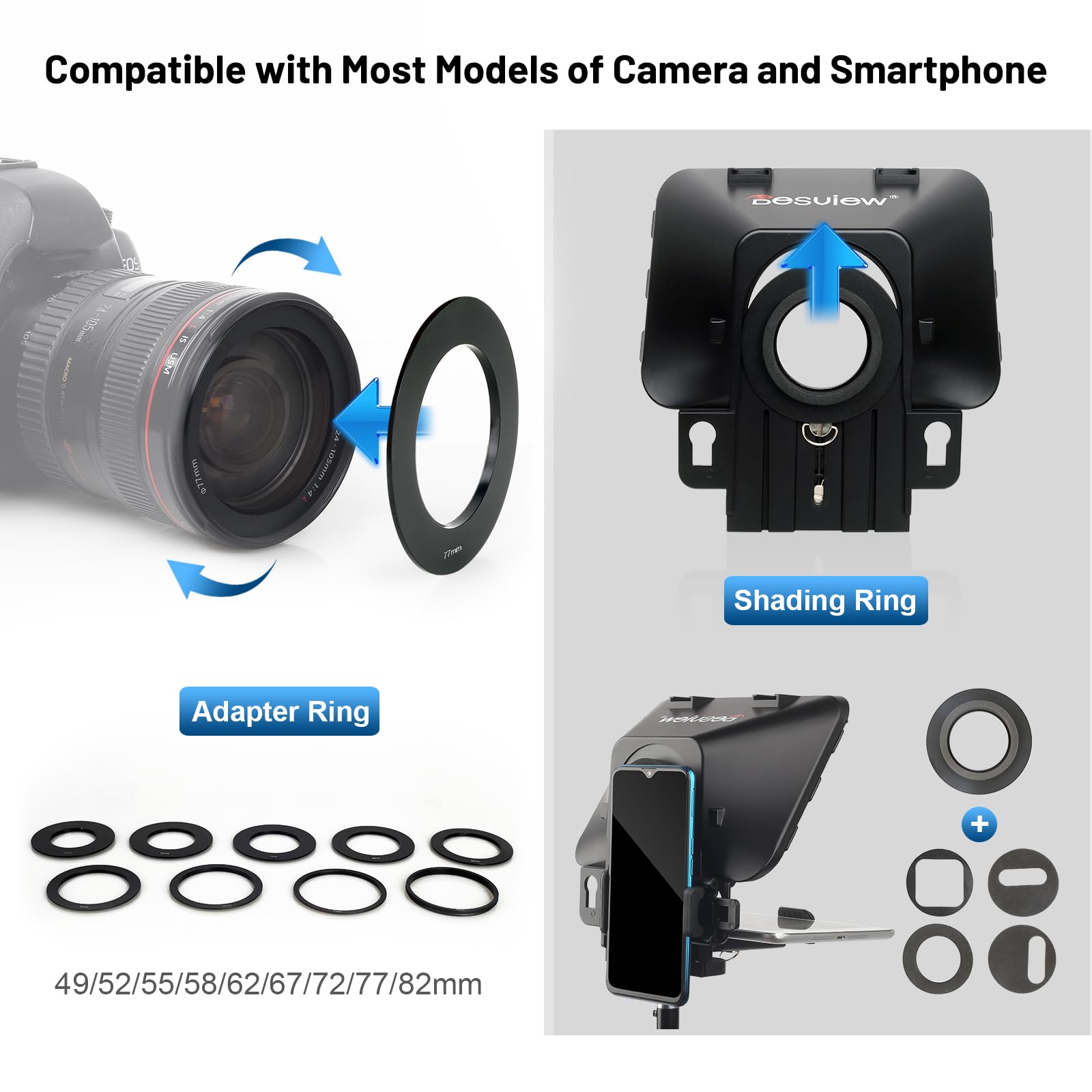 Desview Teleprompter T3 con mando a distancia para smartphone, tableta, cámara DSLR, lente gran angular para hasta 11 pulgadas, aplicación compatible con iOS/Android para entrevistas VLOG grabación de