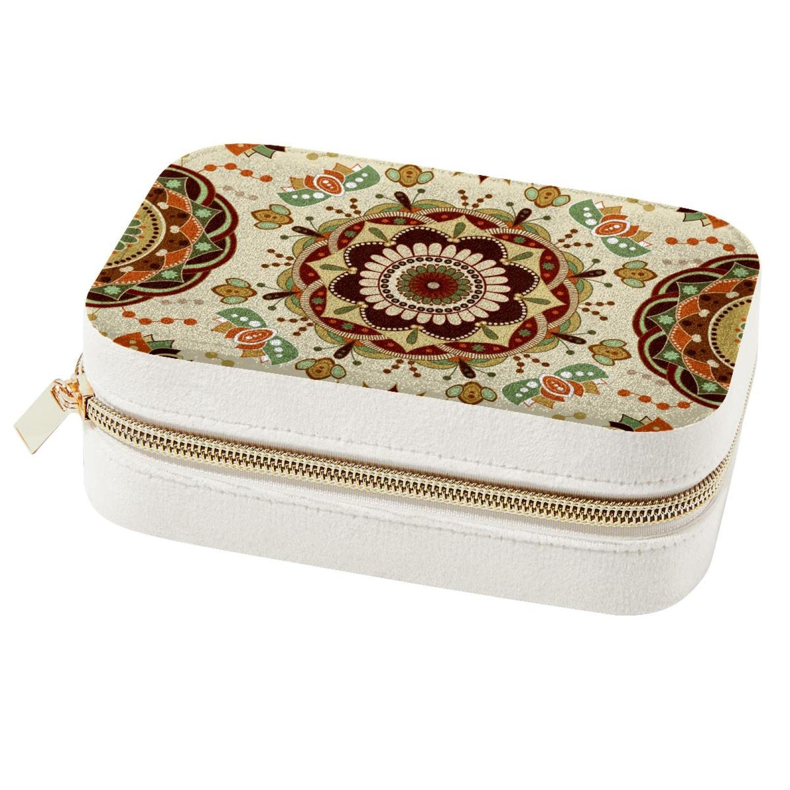 Boîte à bijoux rétro mandala floral : petit coffret de rangement rigide pour colliers