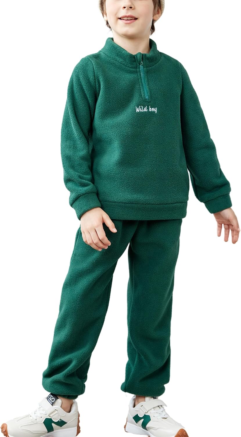 Arshiner Toddler Boys Letter Embroidery Half Zip Sweatshirt & Pants Set Fuzzy Fleece Fall Winter Outfits 2~6 Years