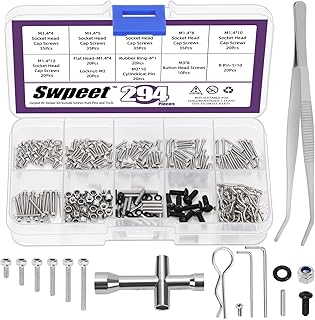 Swpeet 294Pcs Universal RC Screw Kit, 304 Stainless Steel RC Repair Accessories Screws Nuts Tools Kit, Hardware Fasteners Compatible with Most SCX24 1/24 RC Cars Crawler Trucks