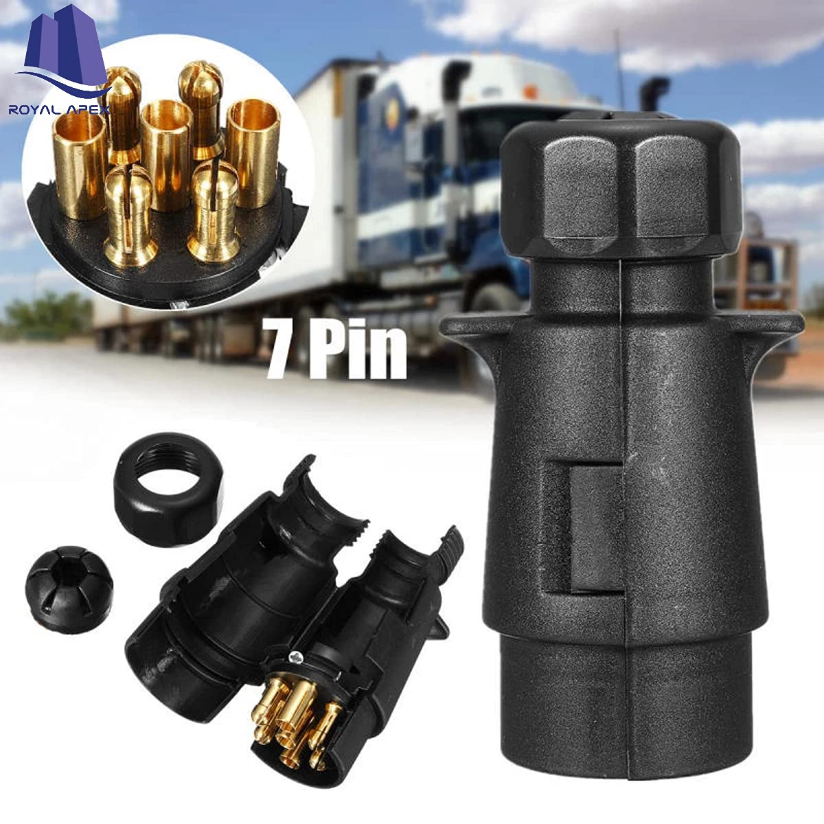 Royal Apex Electric Trailer Plug 7 Pin 12V Wiring Connector Adapter