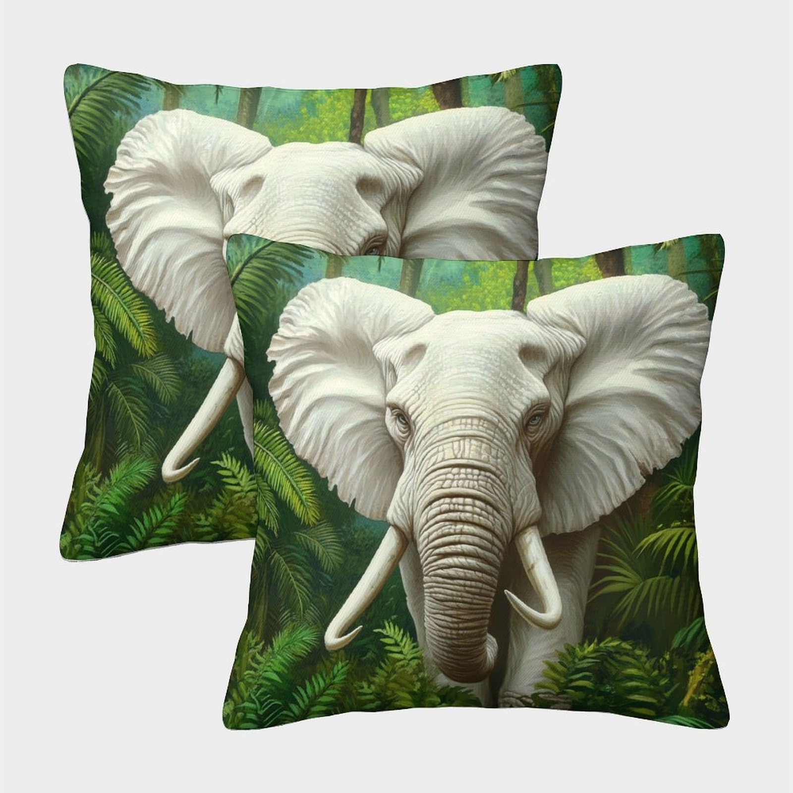 kaiyun 2 Pack Tropical Forest,White Elephant Pillow Case Home Decoration Sofa Cushion Cover 45x45cm