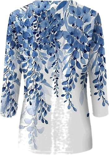 Miniatura 3 de Camisetas de verano de manga 34 para mujer, blusas casuales de moda, cuello redondo, estampado floral, lindas camisas gráficas, túnica