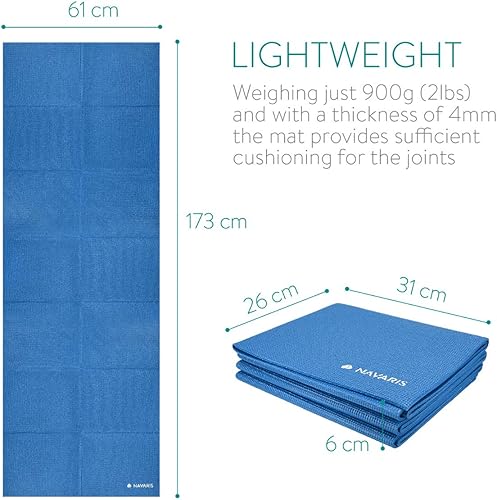 Miniatura 4 de Navaris Tapete de yoga plegable para viajes, tapete de ejercicio de 18 pulgadas (0.157in) de grosor para yoga, pilates, entrenamiento, gimnasio,