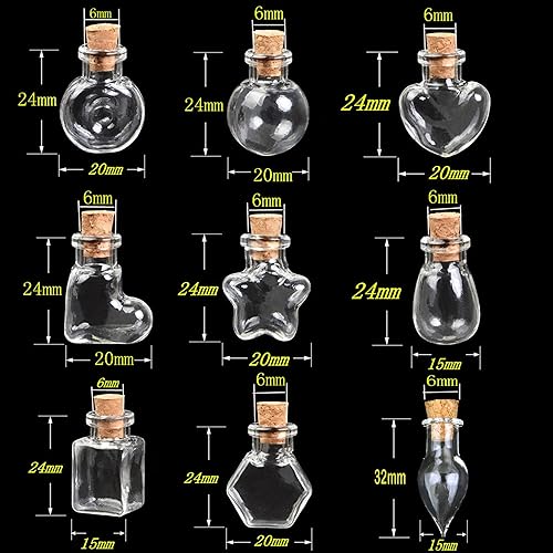 Miniatura 9 de 10 mini botellas de vidrio con tapas de corcho, forma esférica de fondo plano, botellas de deseos, pequeños frascos decorativos de manualidades para