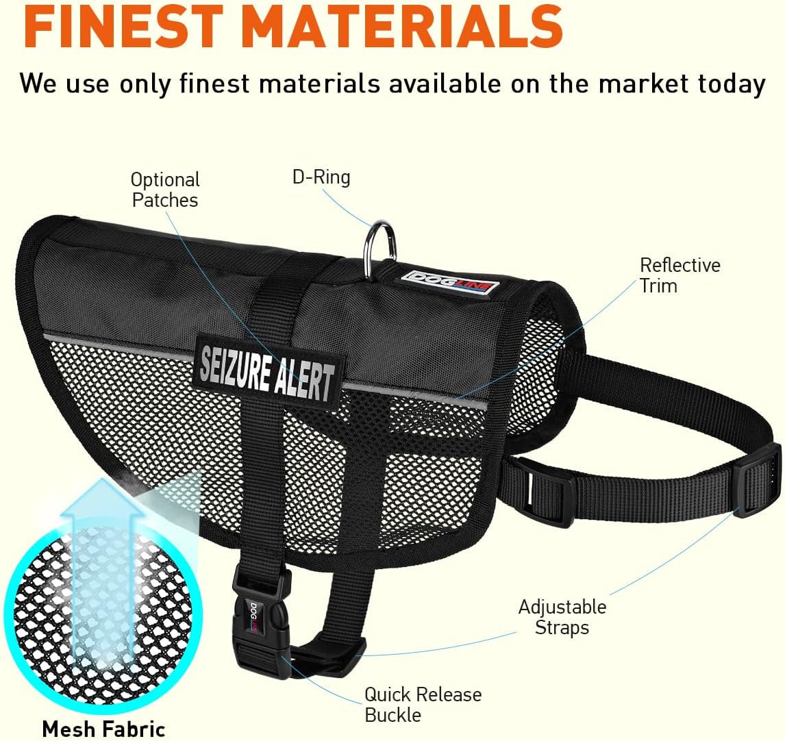 Dogline 17"-21" MaxAire Mesh Vest for Dogs and 2 Removable Seizure Alert Patches, Medium, Black
