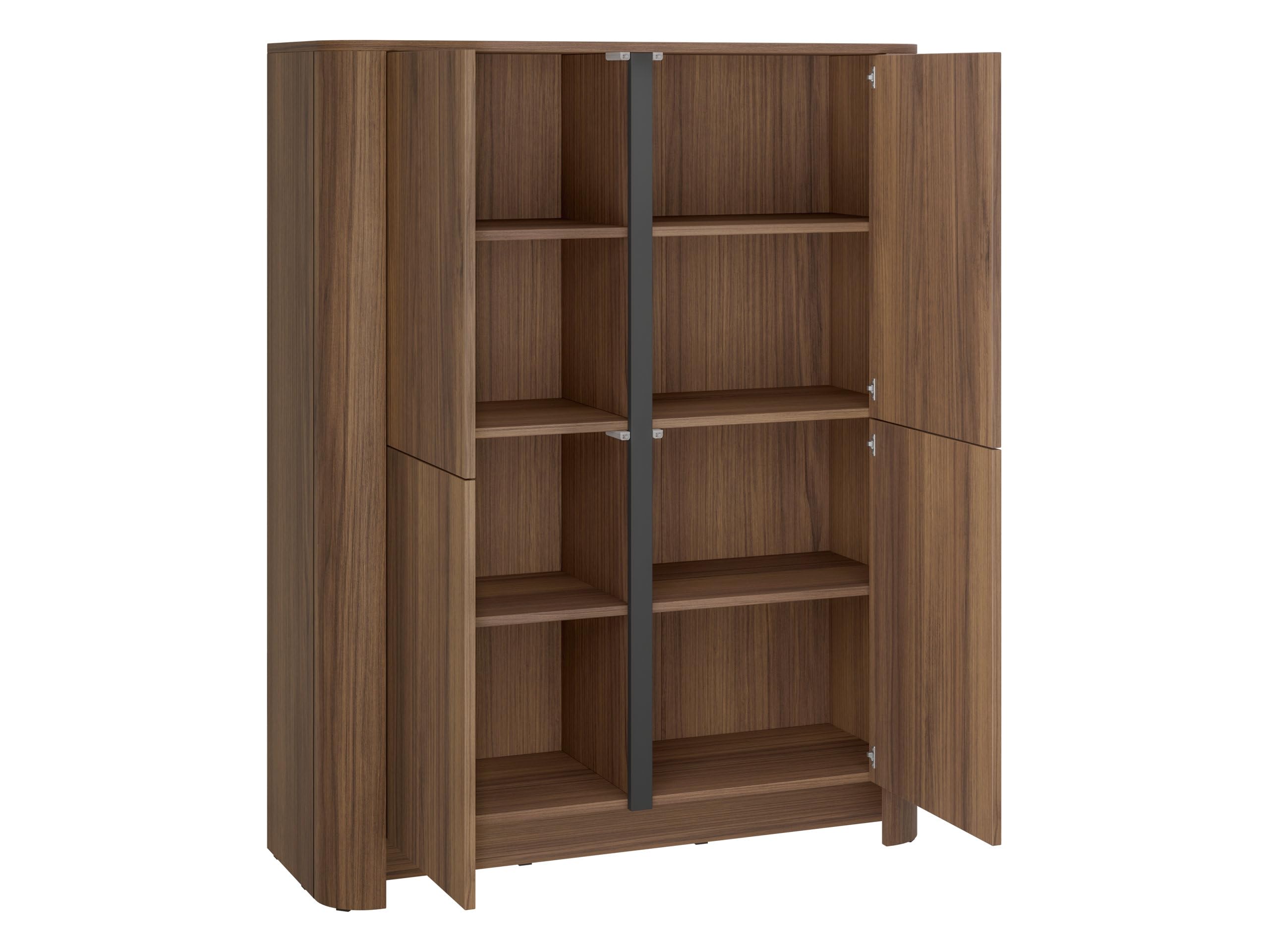 Mirjan24 Kommode Binuki K103 mit 4 Türen, 8 Fächer, Sideboard mit viel Stauraum, Türkommode, modernes Wohnzimmermöbel (Nuss Warmia + Schwarz)