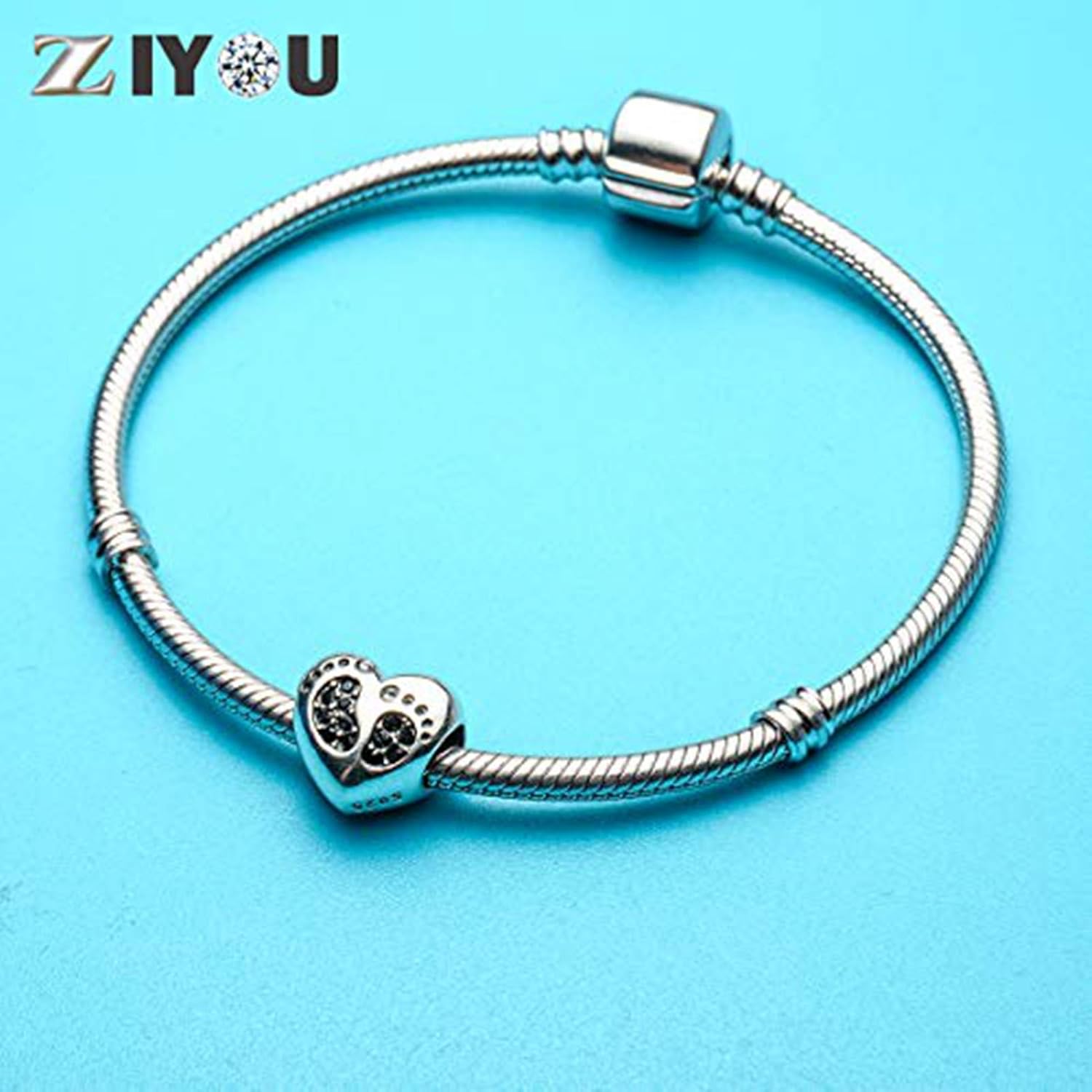 Baby Footprint Heart Charm with Jet Black Birthstone for Mother Day Bracelets - 925 Sterling Silver Mom Love Beads, Gifts for Christmas - Image 4