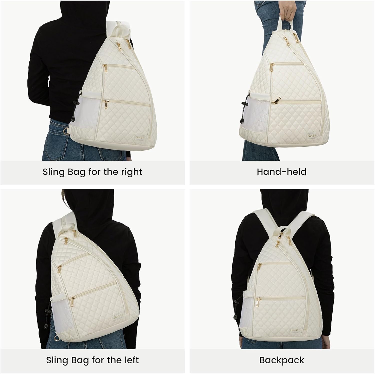 Sucipi Women's Pickleball Backpack - Quilted Crossbody Sling Bag for Tennis & Pickleball Paddle - Image 6
