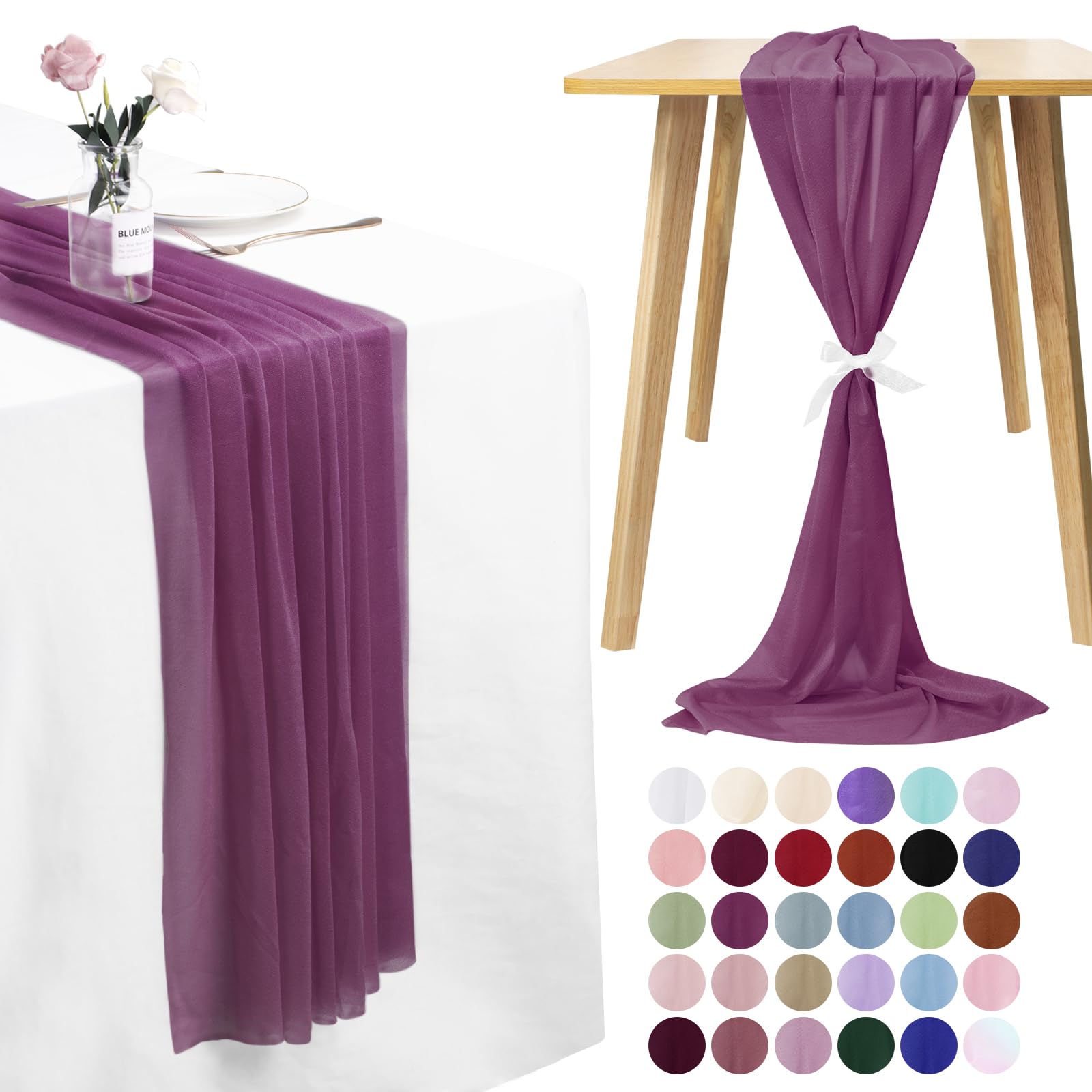 LEREATI 3 Pack Cheesecloth Table Runner Rubber Pink Chiffon Table Runner 75cm x 180cm Gauze Sheer Table Runner Tulle Cheese Cloth Tablerunner for Party, Wedding, Christmas, Shower Decorations