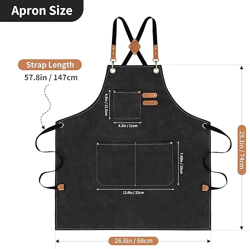 Miniatura 2 de AOLEBA Delantales para hombres y mujeres, delantal de chef de lona con espalda cruzada ajustable, para cocina, jardín, cafetería, delantales para