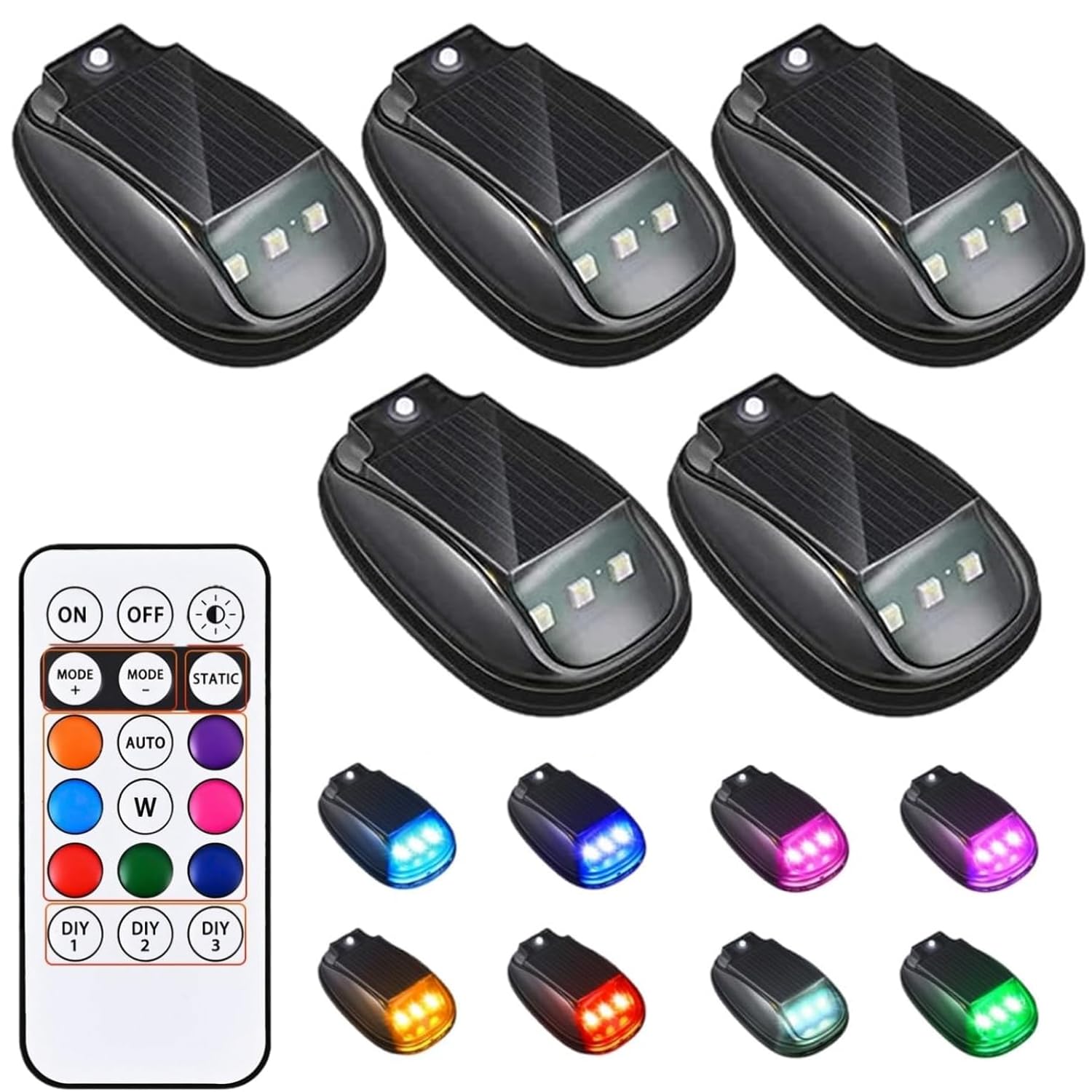 5 Pcs Solar Cab Lights for Truck, 2026 New Solar Car Roof RGB Strobe Light, No Drill Solar Powered Cab Lights, with Remote Control, Vibration, for Truck SUV Rvs