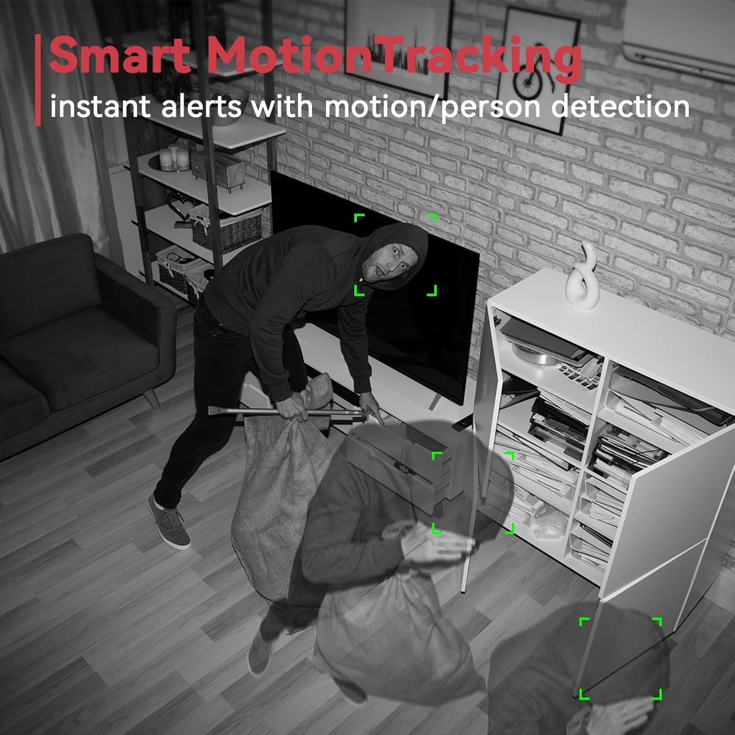 CPVAN camera detecting motion and tracking a person in a room.