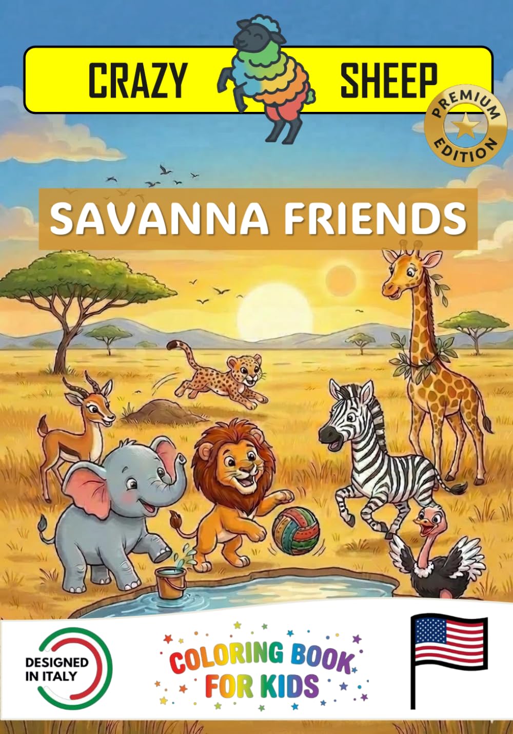SAVANNA FRIENDS: - PREMIUM EDITION - Coloring Book for Kids with Simple Guided Designs and Fun Savanna Animal Facts [US]