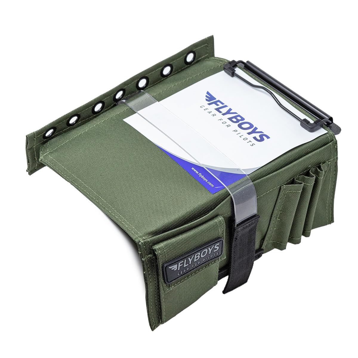FlyBoys Classic Kneeboard for Pilots – Leg Strap, Flexible Clipboard, Eyelet Strip – General Aviation & EFB Compatible – Olive Green