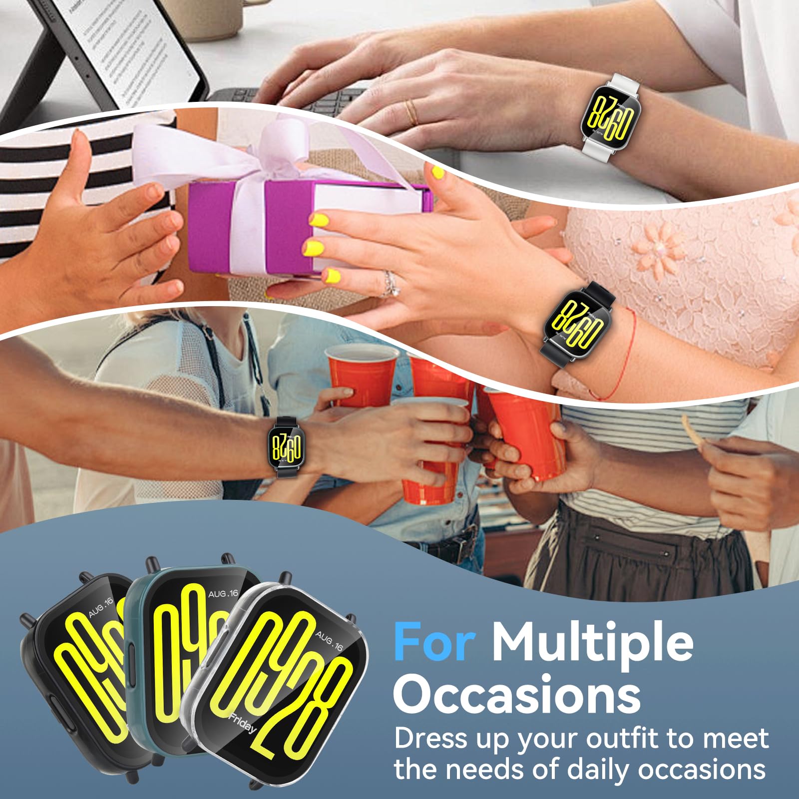 aceyoon 3 sztuki etui ochronne do Redmi Watch 5 Active, pełna ochrona, twarde etui z poliwęglanu (PC) i hartowane szkło ochronne HD z wysoką czułością, etui do Redmi Watch 5 Active