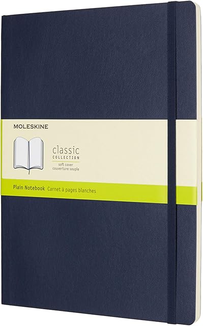 Moleskine Classic Plain Paper Notebook - Soft Cover and Elastic Closure Journal - Color Sapphire Blue - X- Large 19 x 25 A4 - 192 Pages