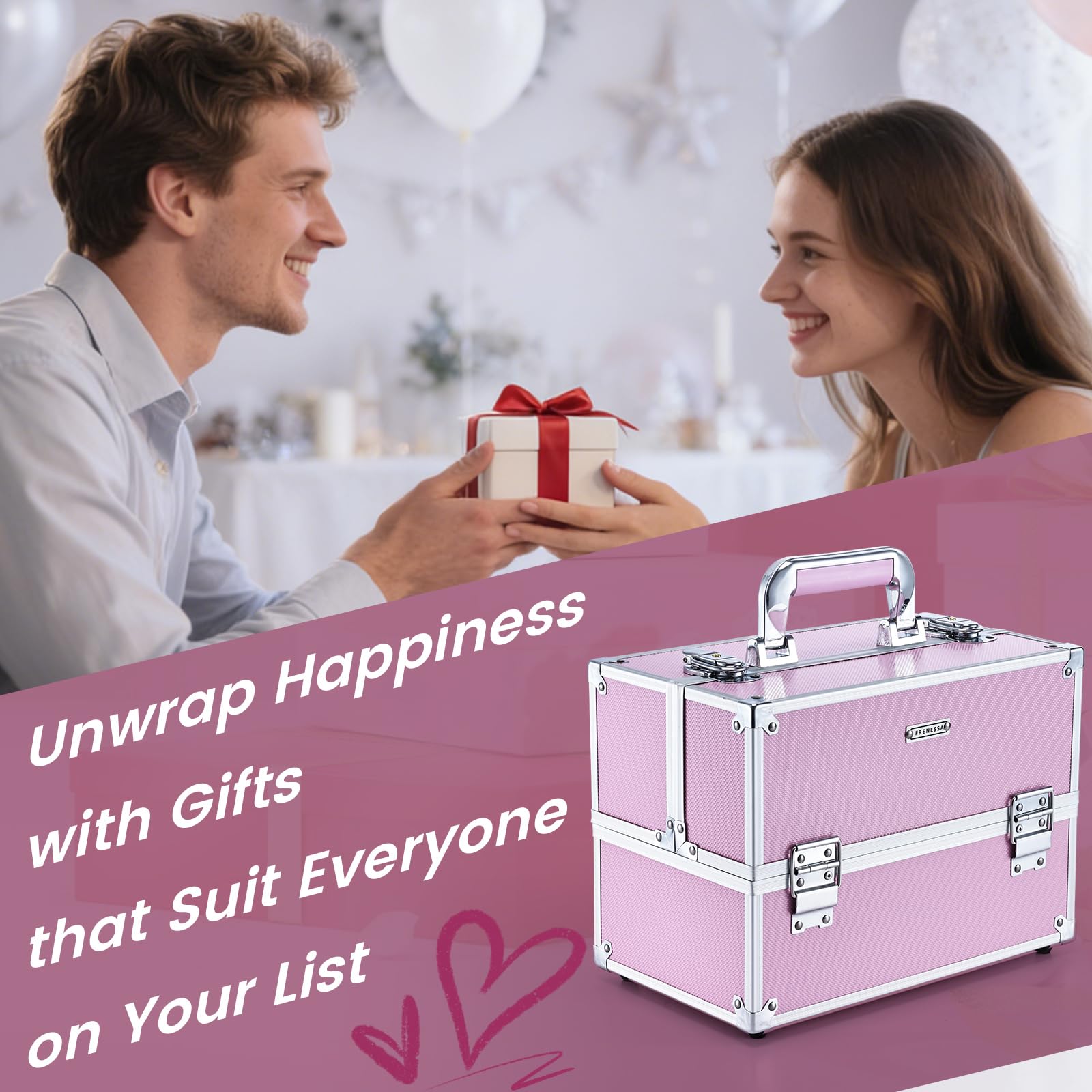 FRENESSA Hard Makeup Train Case Cosmetic Organizer with Lockable Travel Storage
