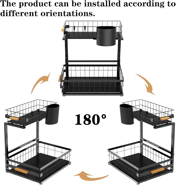 Under Sink Organizer, 2 Tier Under Sink Organizers and Storage | Slide Out Pull Out Metal Cabinet Organizer Shelf for Kitchen Bathroom Pantry Cabinet Closet Organization Rack