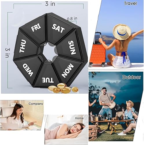 Miniatura 3 de Organizador semanal de píldoras, paquete de 2 cajas, estuche para medicamentos libre de BPA, caja de píldoras para suplementos, medicamentos