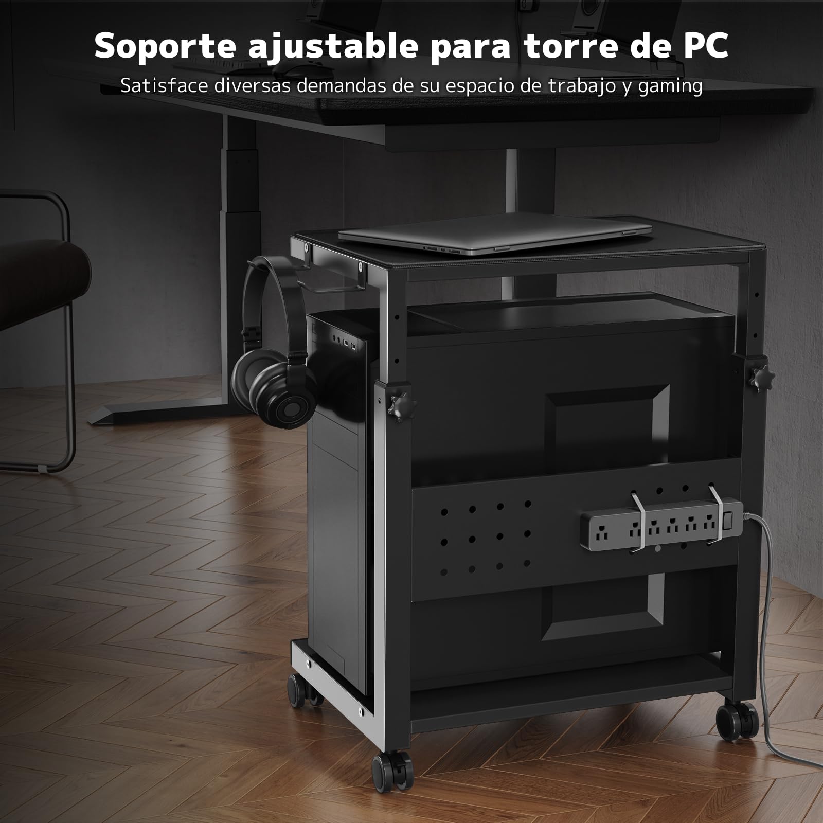 Soporte Torre PC Altura Ajustable 2 Niveles, con Ruedas y Alfombrilla, para Carcasas ATX hasta 40kg/Nivel, Soporte bajo Escritorio para Ordenador e Impresora, Negro