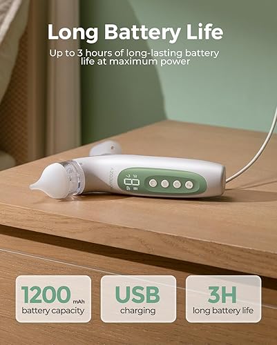 Miniatura 8 de Momcozy BreezyClear Aspirador nasal eléctrico 2 en 1 para bebé con aerosol, succión de grado hospitalario de 65 kPa, 4 niveles ajustables, limpiador