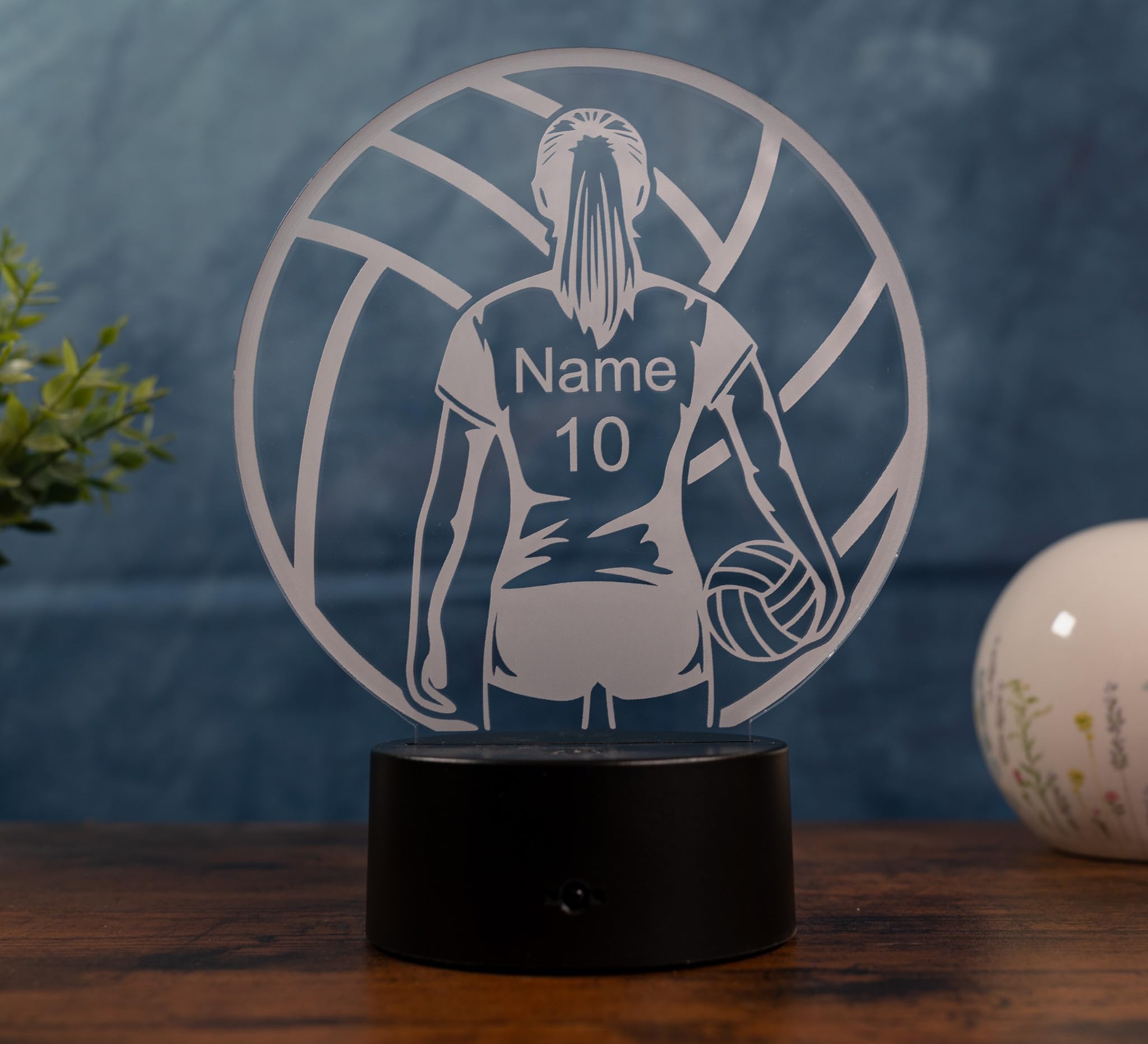 Volleyball Lampe personalisiert – LED Nachtlicht mit Name & Trikotnummer | Geschenk für Mädchen & Frauen | Volleyball Spielerin Deko Light für Kinderzimmer & Sportfans