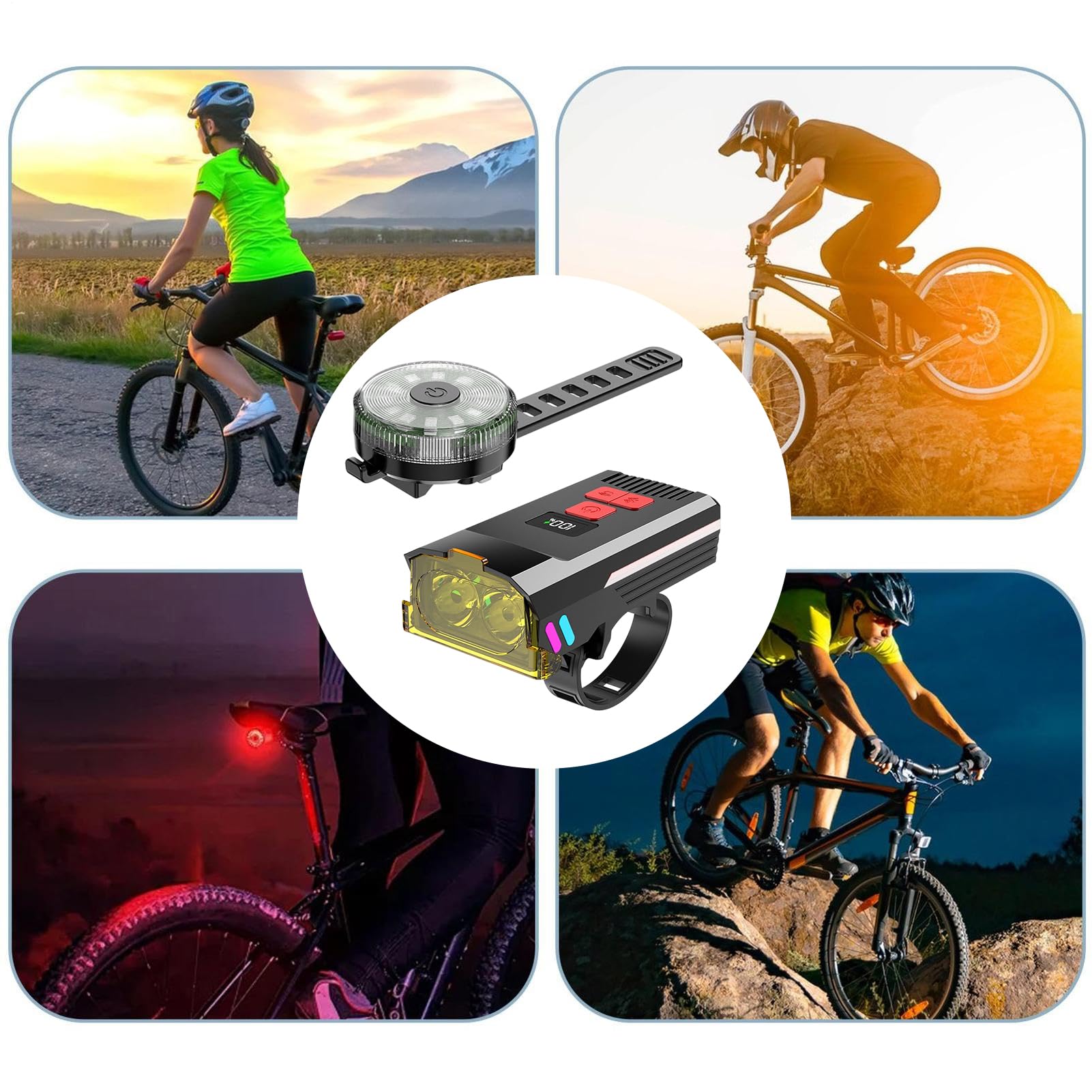 LED per Bicicletta, Ricaricabile Molto Luminoso con, Set Faro E Fanale Posteriore LED Della Bicicletta, per Adulti Uomini Donne Scooter VAE Mountain Strada Ciclismo Navetta