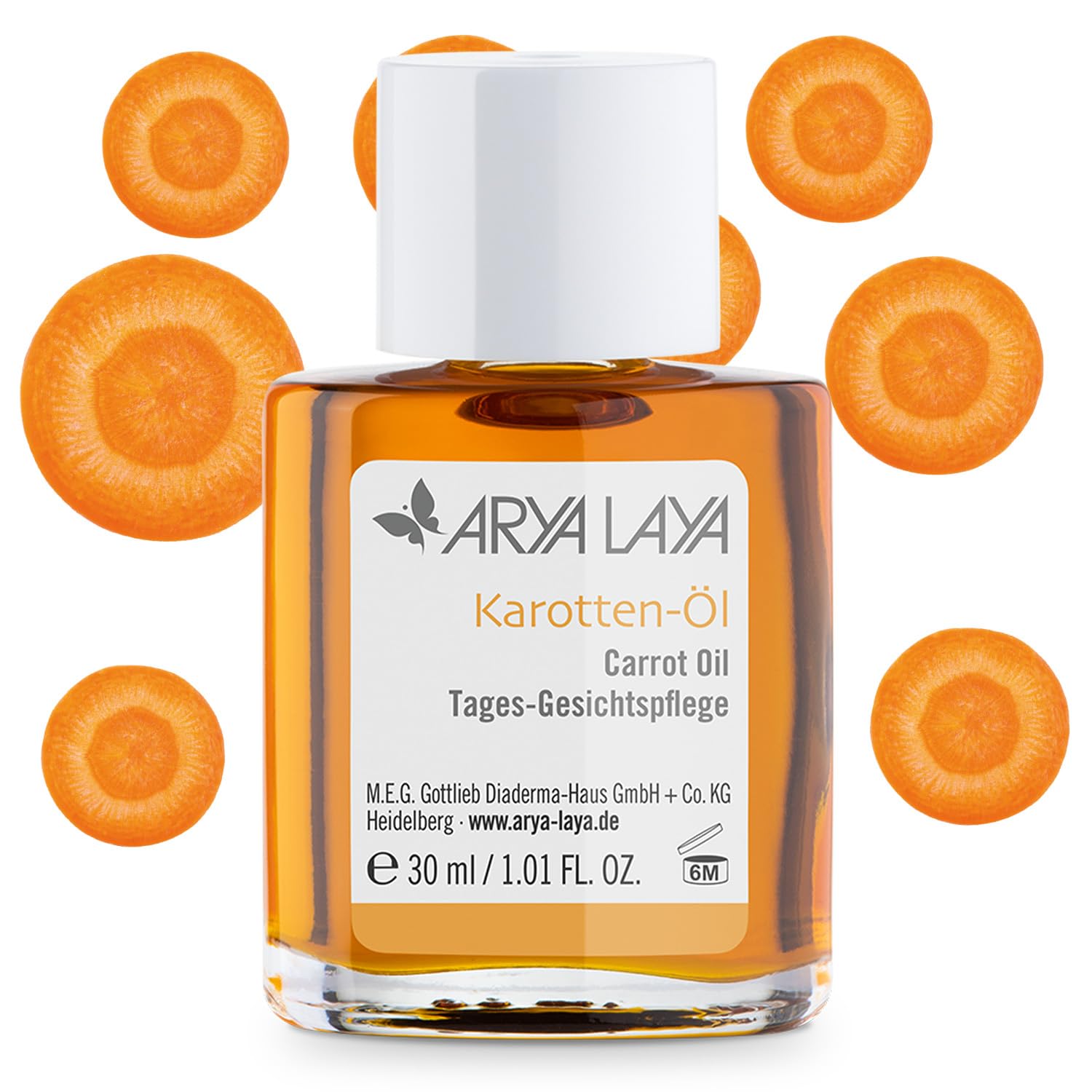 ARYA LAYA Karotten-Öl Tages-Gesichtspflege, 30 ml – Gesichts-Öl für viele Hauttypen, Tages-Pflege mildert Fältchen, für einen frischen und leicht getönten Teint, vegan