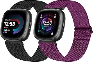 Fimpressiont 2 Pack Elastic Band Compatible with Fitbit Versa 3/Fitbit Versa 4/Fitbit Sense 2/Fitbit Sense Bands, Adjustable Sport Stretchy Nylon Solo Loop Elastic Strap for Fitbit Smartwatch