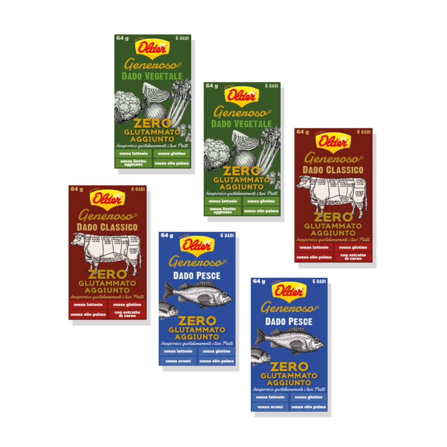 Older | Dadi Brodo Gusto Classico | Dadi Brodo Vegetale Senza Glutammato | Dadi Brodo Pesce | 36 Dadi Insaporitori Cucina