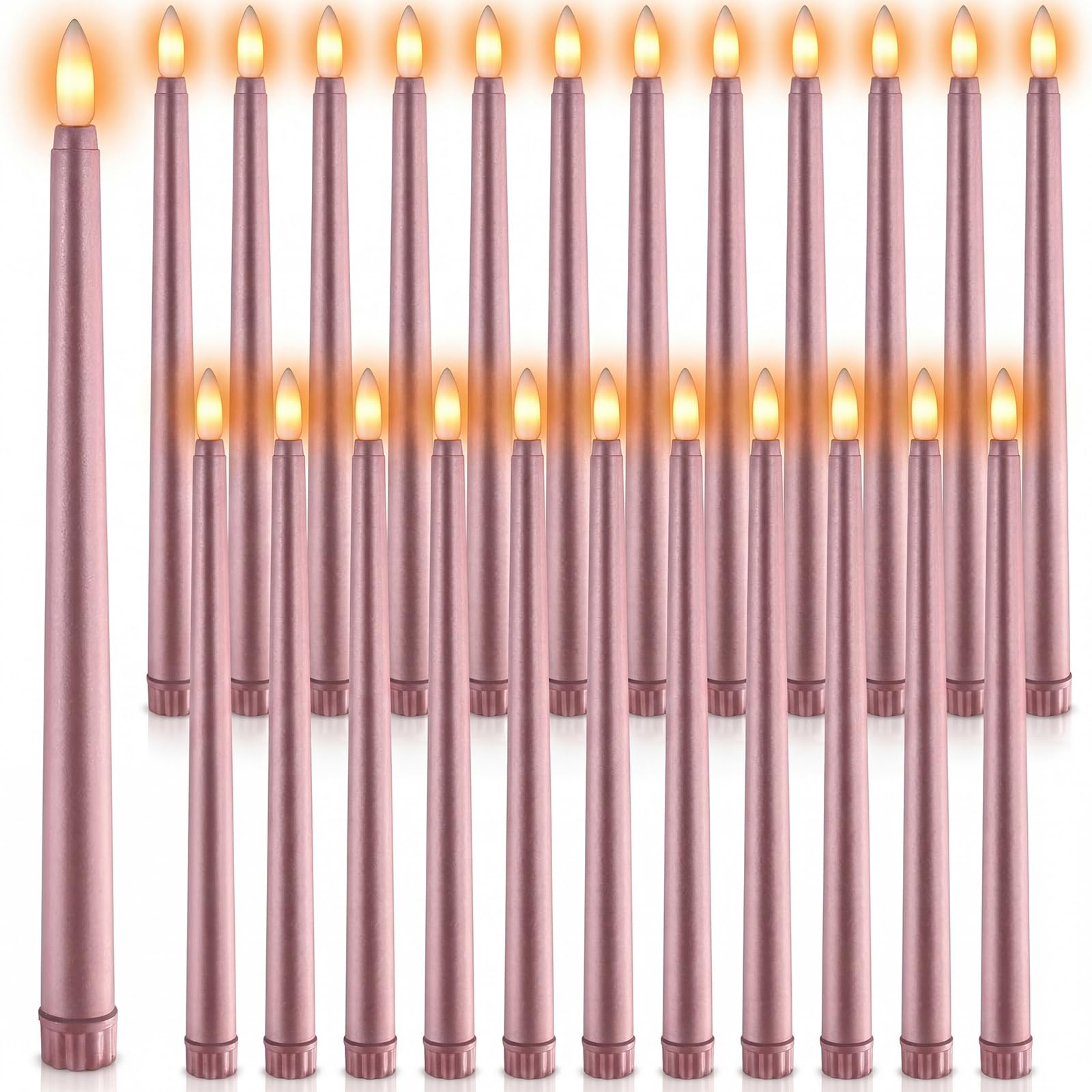 Macarrie 24 Packs Flameless Taper Candles Battery LED 11",Rose Gold