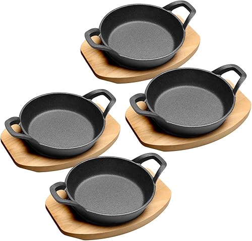 Home District Juego de ramequín de hierro fundido apto para horno, mini sartenes para hornear, ollas de cacerola, 6.5 x 1 12 pulgadas, 12 onzas,