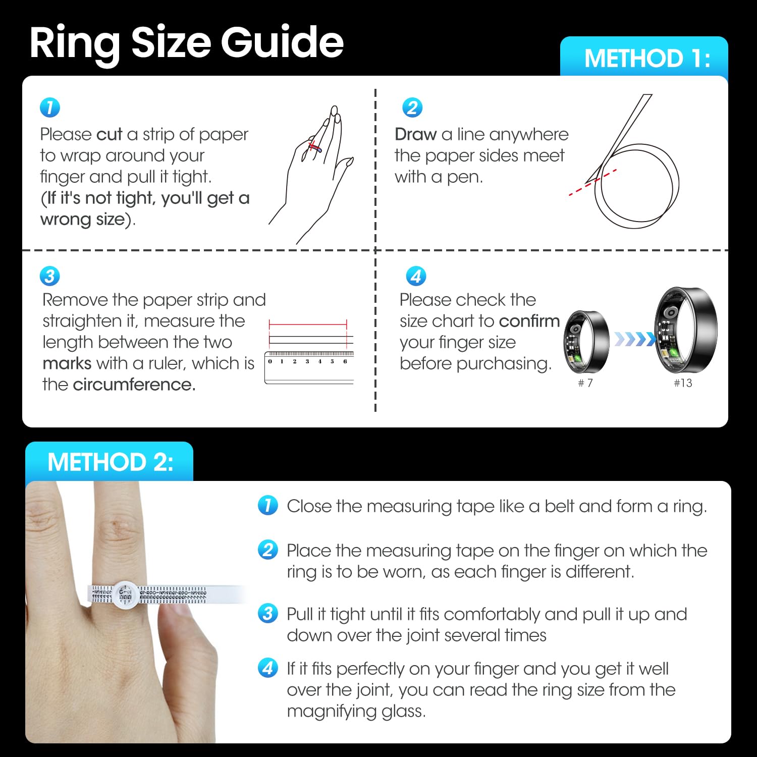 NAIXUES Bague Connectée Homme Femme, Smart Ring avec Commande Gestuelle, Fréquence Cardiaque, SpO2, Sommeil, 170+ Modes Sportifs, Smartwatch 5ATM Podomètre pour Android iOS, Taille 9, Noir