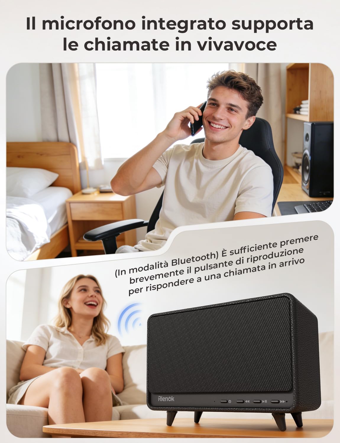 RIENOK Cassa Bluetooth Potente 40W Senza Fili Altoparlante Bluetooth Casa | Supporta USB/TF/AUX, Chiamate in Vivavoce, 24 Ore di Autonomia, Vero Stereo Wireless, Adatto per Feste in Salotto